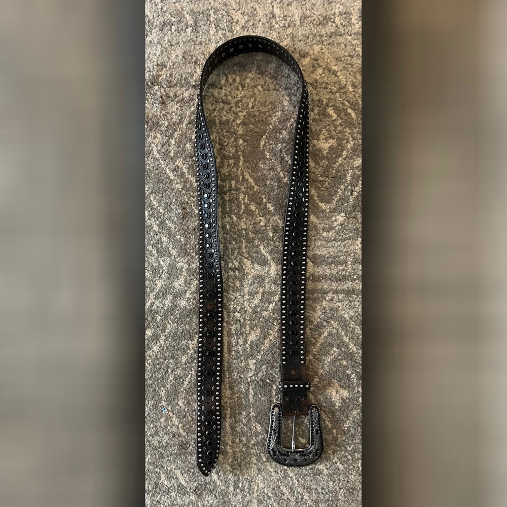 Black Nocona Western Rhinestone Leather Belt